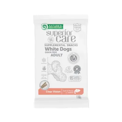 Nature’s Protection Superior Care White Dogs Clear Vision kornfri snacks med laks til voksne hunder, 110 g
