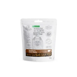 Nature's Protection Superior care White Dogs Grain Free Mobilitet og leddhelse med lam Voksen Alle raser, komplementært kornfritt fôr – snacks som støtter mobilitet og leddhelse med lam for voksne hunder av alle raser med hvit pels, 150 g