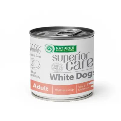 NATURE’S PROTECTION SUPERIOR CARE Hvite hunder Alle raser Voksne Laks og tunfisk, hundesuppe med laks og tunfisk, 140 ml