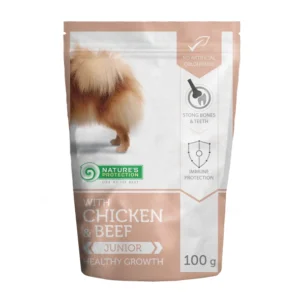 Nature's Protection Sunn vekst Juniorhund Med kylling og biff 100 g, hermetikk til juniorhund, i pose