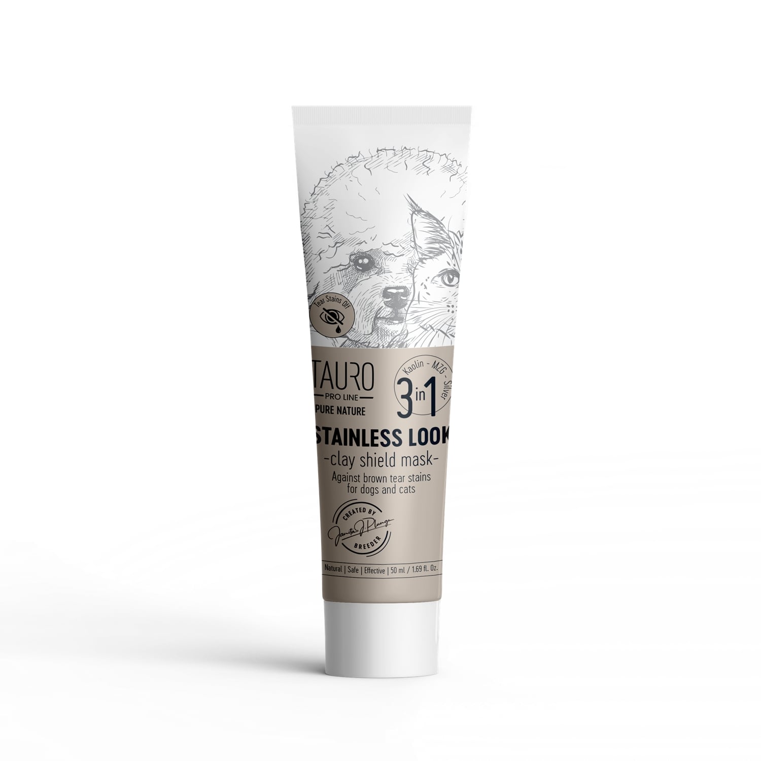 Pure Nature Stainless look 3in1, naturlig leirmaske for å forebygge tåreflekker i pelsen hos hunder og katter, 50ml