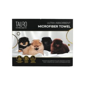 TAURO PRO LINE mikrofiberhåndkle med pomeranian-spisshunder, høy absorberingsevne, 80 x 160 cm