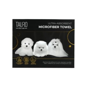 TAURO PRO LINE mikrofiberhåndkle med pomeranian spisshund, malteser og bichon frisé, høy absorberingsevne, 80 x 160 cm