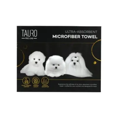 TAURO PRO LINE mikrofiberhåndkle med pomeranian spisshund, malteser og bichon frisé, høy absorberingsevne, 80 x 160 cm