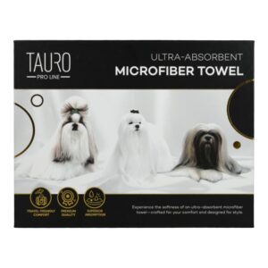 TAURO PRO LINE mikrofiberhåndkle med malteser, shih tzu og lhasa apso, høy absorberingsevne, 80 x 160 cm