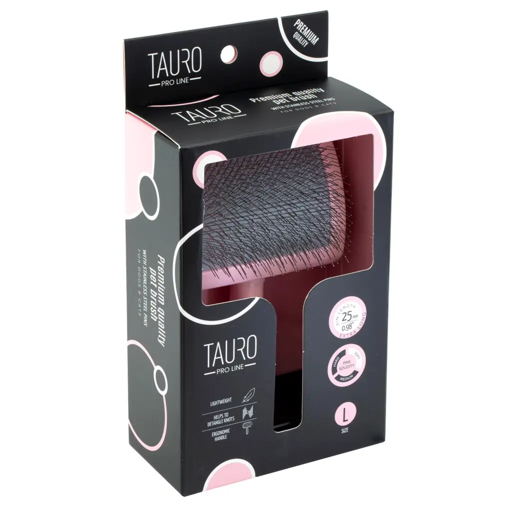 Tauro Pro Line ROYAL børste i plast, rosa, 25 mm pigger, stor (17,5 x 10,6 x 6,2 cm)