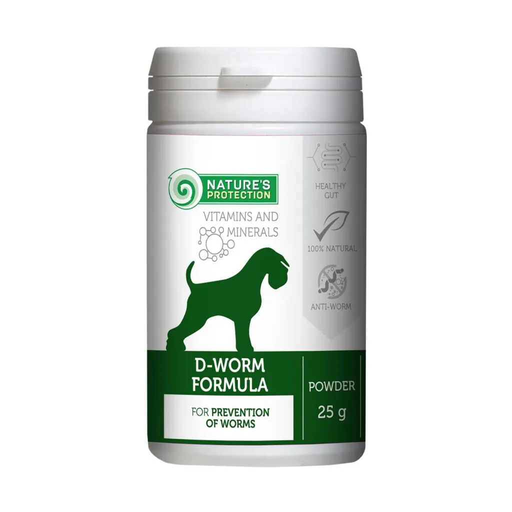 Nature’s Protection D-Worm Formula tilskuddsfôr til voksne hunder, 25 g